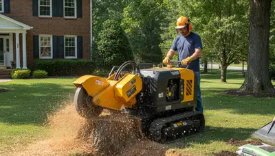 Stump grinding service removing tree stump in New Albany IN near Louisville KY for lawn restoration