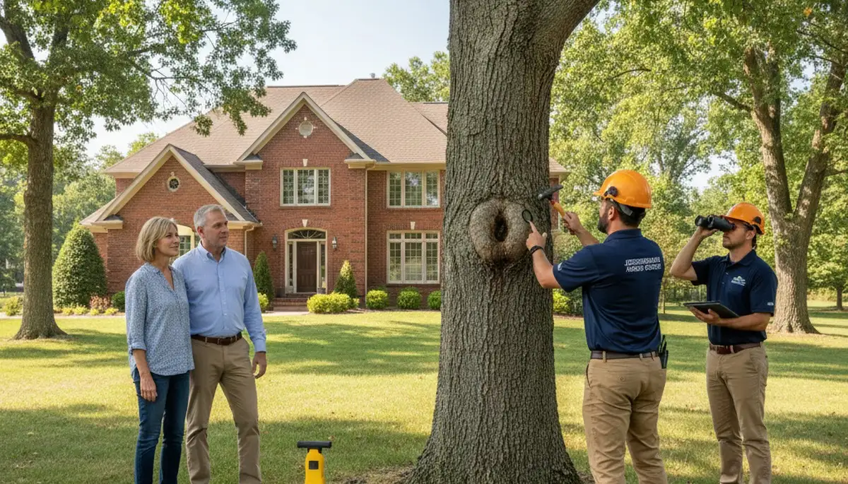 Certified arborist performing tree health assessment in Jeffersonville IN near Louisville KY tree removal experts