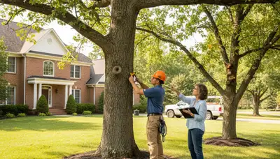 Certified arborist performing tree health assessment in New Albany IN near Louisville KY tree removal experts