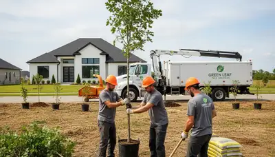 Arborists planting new trees in Louisville KY yard for Chop Chop Tree professional tree services