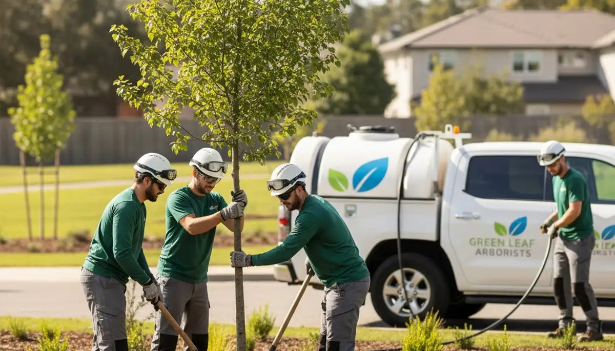 Arborists planting new trees in Louisville, KY for Chop Chop Tree professional tree planting service