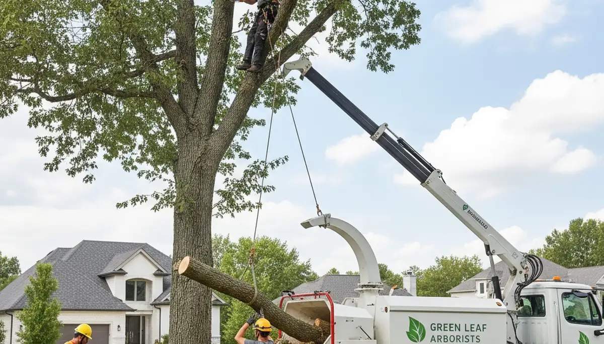 Professional tree removal team working safely in Louisville, KY yard