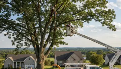 Professional tree removal service in Louisville KY safely clearing large oak trees