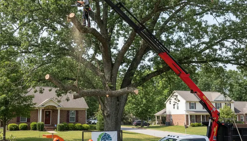 Professional tree removal service in Louisville KY safely cutting large oak tree