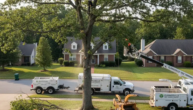 Professional tree removal service crew working in Louisville KY yard