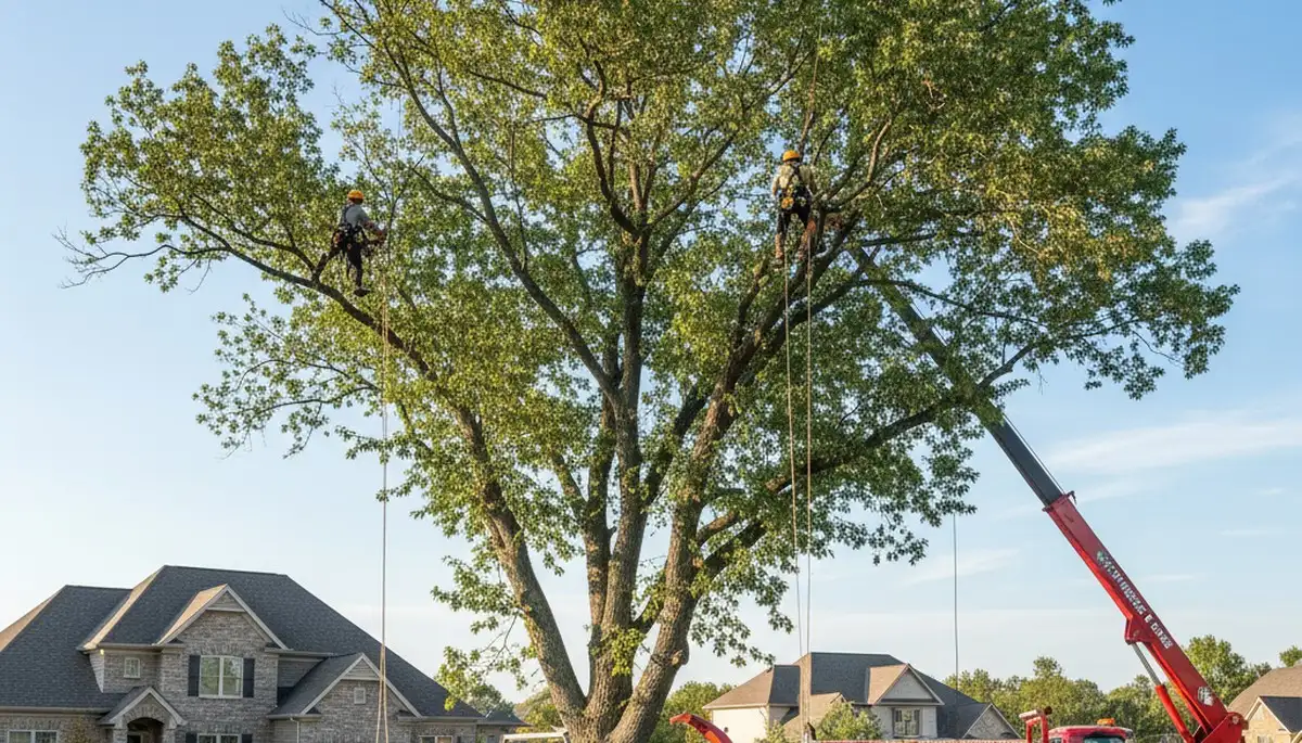 Professional tree removal service in Louisville KY safely clearing large oak trees