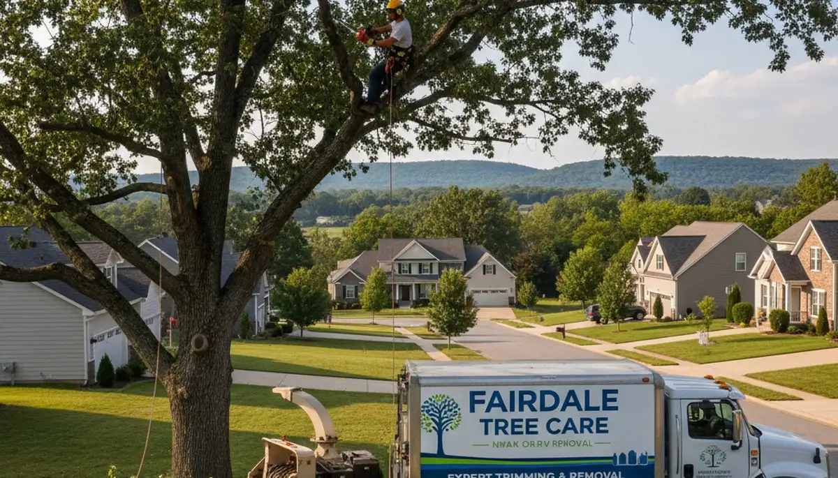 Professional tree removal service in Louisville KY safely cutting and hauling large oak tree