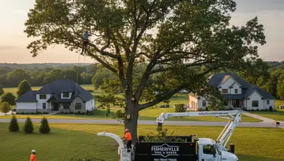 Professional tree removal service team working safely in Louisville, KY yard