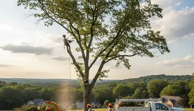 Professional tree removal service in Louisville KY safely clearing large oak tree