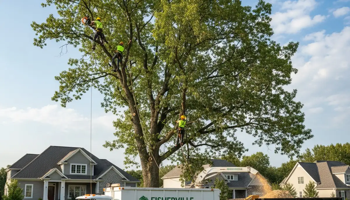Professional tree removal service in Louisville KY safely clearing large oak trees