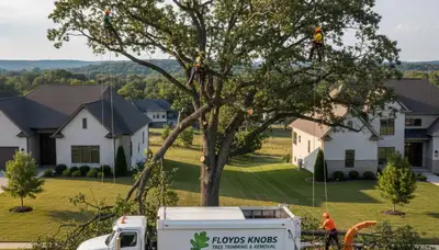 Professional tree removal service in Louisville KY safely cutting and clearing large trees