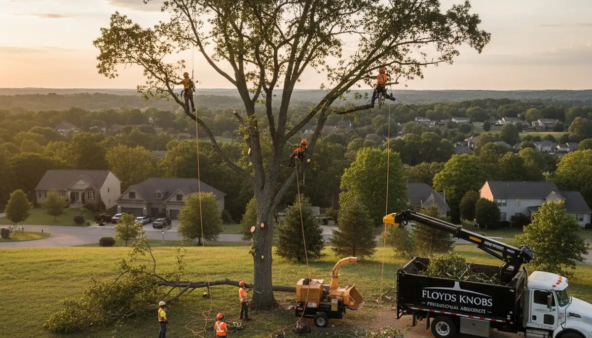 Professional tree removal team working in Louisville KY yard clearing service