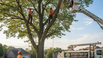 Professional tree removal service in Louisville KY clearing a large oak safely