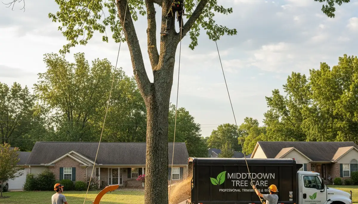 Professional tree removal service in Louisville KY safely cutting and clearing large oak trees