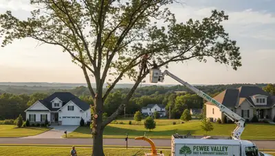 Professional tree removal service in Louisville KY safely cutting and clearing large oak tree