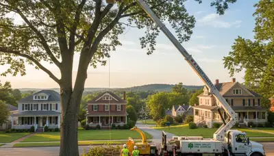 Professional tree removal service in Louisville KY clearing dangerous oak near residential property
