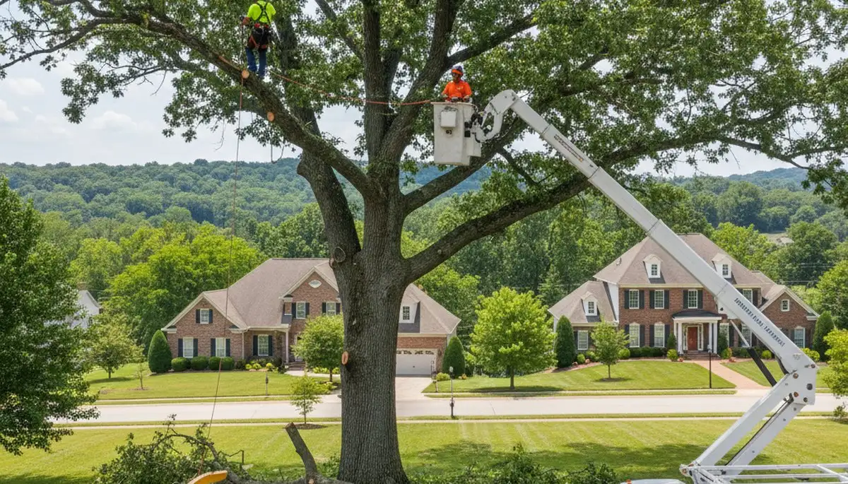 Professional tree removal service in Louisville KY safely clearing large oak tree