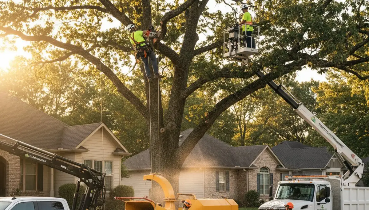 Professional tree removal service in Louisville KY safely clearing large oak from residential yard