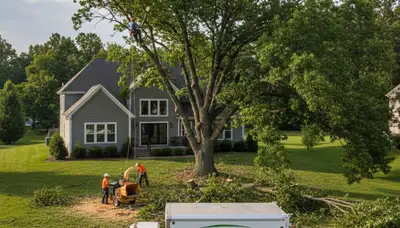 Professional tree removal service in Louisville KY safely clearing large oak trees