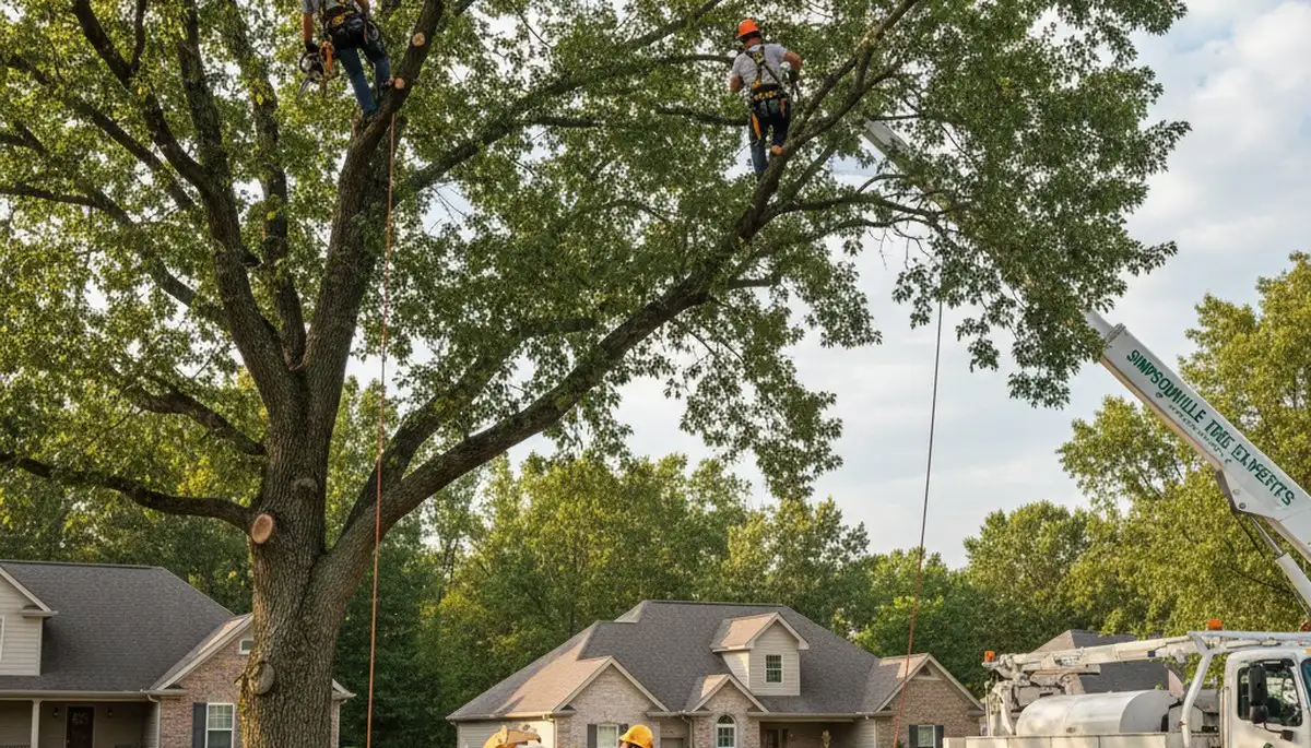 Professional tree removal service in Louisville KY safely cutting and clearing large backyard trees
